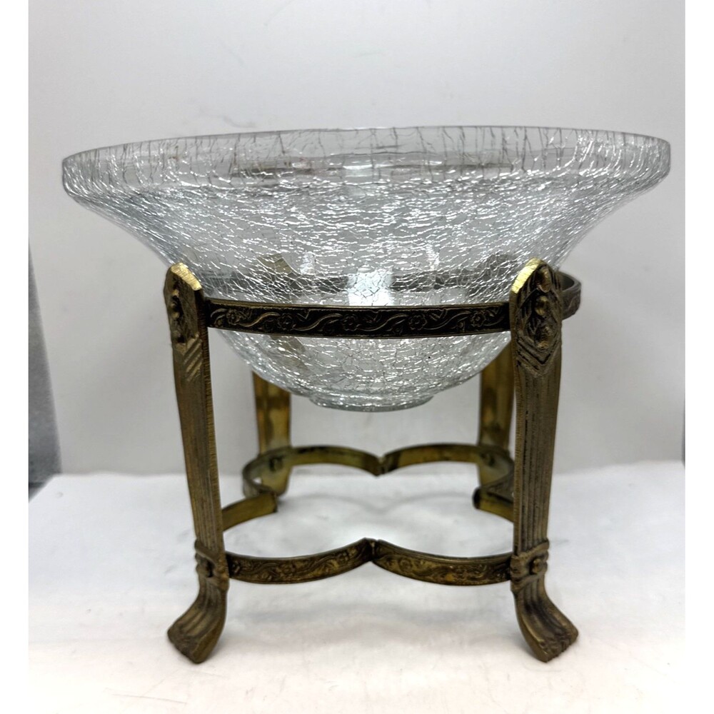 Vintage Glass Potpourri Bowl Orb  Brass  Stand Floral Decor Footed
